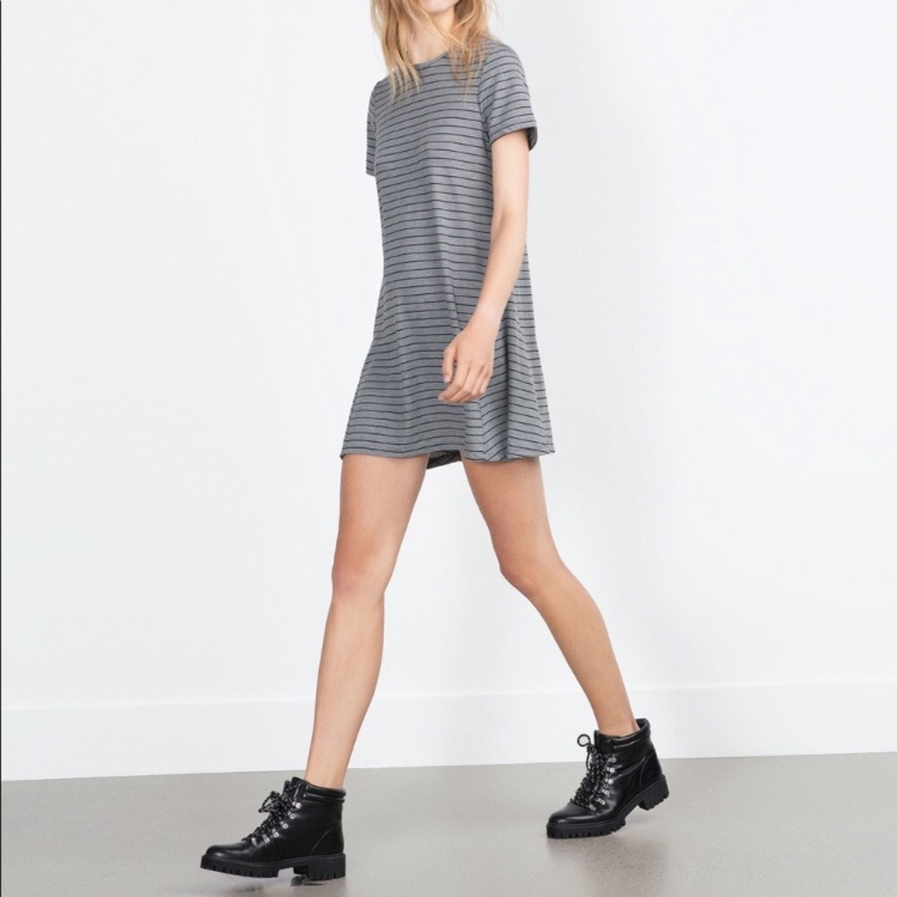 Zara Trafaluc Gray & Black Striped Dress Large